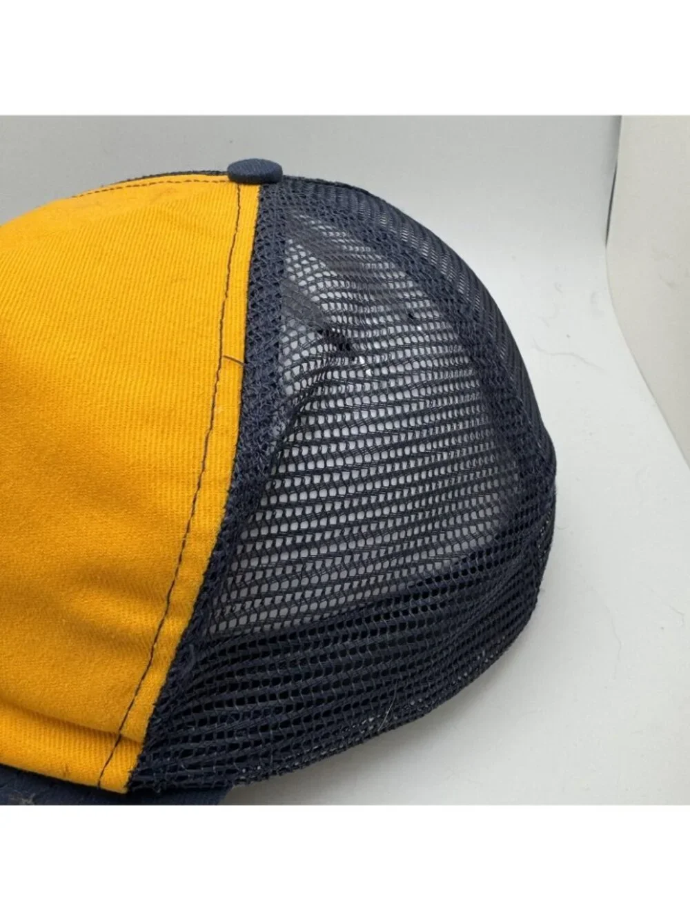 Vintage Cub Scout Boys Trucker Hat Mesh Snapback Yellow Navy Blue Wolf Patch